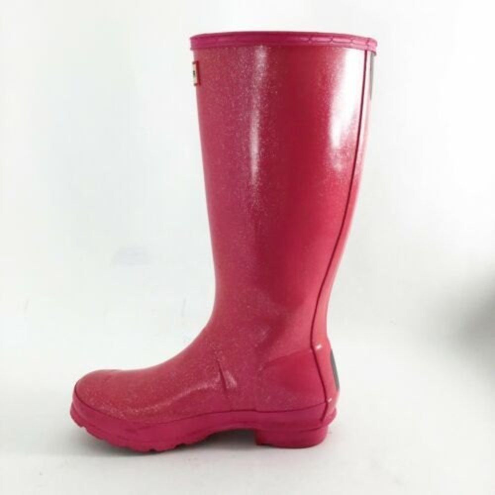 Hunter Original Glitter Fin Rain Boots Tall Pink Sparkle Big Kids Youth Girls 5 - Picture 4 of 11